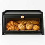 Cookery Brotkasten schwarz aus Holz zur Brot-aufbewahrung Breadbox Brot-Aufbewahrungsbox klein für Brot Brötchen Gebäck