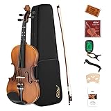 Eastar 4/4 Geige für Erwachsene Kinder Violine Set Anfänger mit Lernpunkt in Fingerplatte mit Inlay mit Hardcase Schulterstütze Bogen Kolophonium Geige Brücke und Saiten Matt(EVA-3)