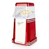 Nostalgia Heißluft-Elektropopcornmaschine, 1,9 Liter, Gesunde Öl-freie Popcorn mit Messlöffel, Retro Rot