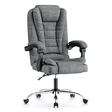 rattantree Ergonomischer Bürostuhl, Schreibtischstuhl, Computerstuhl mit Gepolsterter Armlehne und Weiche Kopfstütze, Rückenlehne, Neigungsfunktion, Höhenverstellbar, Chefsessel, Dunkelgrauer Stoff