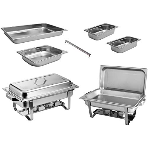 ZORRO - 2x Chafing Dish Speisewärmer Profi Set 15-Teilig in Gastro Qualität Warmhaltebehälter Edelstahl Buffet-Set