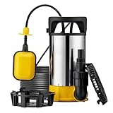 Wiltec 3 in 1 Flachsauger Tauchpumpe Edelstahl 1100 W, Schmutzwasserpumpe 18000 l/h, Flachwasserpumpe mit Schwimmer, Flachsaugpumpe für Keller