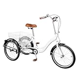 MccoMMon 20 Zoll 3-Rad-Dreirad für Erwachsene, 3-Rad-Fahrrad, Erwachsenen- und Seniorendreirad mit Kindersitz und Einkaufskorb, zum Einkaufen, Picknick, Reisen