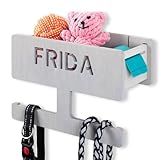 INEXTERIOR Hundegarderobe - Leinenhalter mit Ablage - Hundezubehör - Dogs - aus Birkenholz - personalisierbar - Made in Germany - Verschiedene Varianten Hellgrau