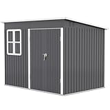 Outsunny Metall Gerätehaus 4,13 m² 260 x 177 x 190 cm Geräteschuppen mit Fenster Pultdach Abschließbarer Tür wetterfest Gartenhaus Outdoor Garten Schuppen Schrank für Hinterhof Außenbereich Dunkelgrau