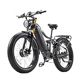 BURCHDA Doppelter Motor 130 N.m E Bike elektrofahrräder Herren Damen, Ebike 48V 30Ah(1440Wh) Akku bis 160km, 26x4 Zoll Electric Bike 7-Gang Getriebe mit LCD-Display Vollfederung E Fahrrad HC26