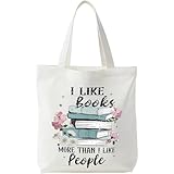 Onperpoe Stoffbeutel Bedruckt mit Spruch I LIKE Books Stofftasche Tragetasche Damen Einkaufstasche Geschenke Tote Bag Aesthetic Tragetaschen Baumwolltasche Leinentasche Geschenk Buchliebhaber 40x35cm