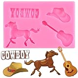 XMOLDNMS Silikonform mit Pferdemotiv, Cowboy-Weste, Gitarre, Fondantform für Kuchendekoration, Cupcake-Topper, Süßigkeiten, Schokolade, Gummipaste, Polymerton