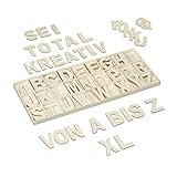 Relaxdays Holzbuchstaben Set, 104 TLG, Großbuchstaben A-Z, 5,5 cm hoch, XL Buchstaben zum Basteln, Deko Alphabet, Natur