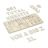 Relaxdays Holzbuchstaben Set, 104 TLG, Großbuchstaben A-Z, 5,5 cm hoch, XL Buchstaben zum Basteln, Deko Alphabet, Natur, 104 TLG., 10028685