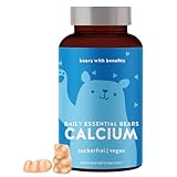 Calcium Gummibärchen - Unterstützt den Knochenbau, fördert Zahnstabilität, sorgt für Muskelentspannung - 500mg pro Dosis - 45 Stück - Vegan-zuckerfreie Vitamin Gummies - Bears with Benefits