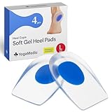 YOGAMEDIC Fersenpolster für Schuhe, Fersensporn, 4 Stück, orthopädische Gel-Ferseneinlage, Fersenpolster für Achillessehne, Plantarfasziitis, Einlegesohle (Größe 40-45)