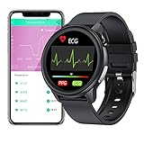 ECG Smartwatch Herren, IP68 Wasserdicht Smart Watch Damen, 1,3 Zoll Fitness Tracker mit Herzfrequenz Monitor, Schrittzähler Sportuhr mit Schlaf Monitor Herzfrequenzmesser für Android iOS Schwarz