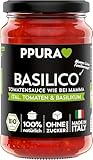 PPURA Bio Tomatensauce Basilico | Pasta-Sauce mit italieischem Basilikum | Sugo Made in Italy | 100% Natürlich | Nudel-Soße Vegan Zuckerzusatz & Konservierungsstoffe | 340g Glas