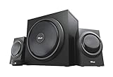 Trust Yuri 2.1 PC Lautsprecher mit Subwoofer, 120W Spitzenleistung, Subwoofer aus Holz mit einem Starken 5,25 Zoll-Basstreiber, Lautstärkeregelung mit Kopfhörer- und Line-In-Anschluss, Schwarz