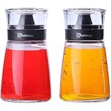 Essig- und Ölspender von Juvale (2er Set) – Flasche aus hochwertigem Glas mit schwarzem Kunststoffdeckel - Auslaufsicher, Tropffrei - Elegant in der Küche und bei Tisch - je rund 170 ml/5,5 oz