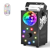 Nebelmaschine mit Discokugel, 9 LED RGB Effektlicht Nebelmaschine, 700W Mini Fog Rauchmaschine mit Auto Cycle Funktion mit Kabelloser Fernbedienung für Disco Party Halloween Weihnachten