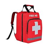 Jipemtra Red Emergency Backpack First Aid Bag Empty Medical Rucksack Treatment Trauma Bag with Reflective Strip for Cycling Riding Hiking Camping Daycare Vacation Outdoors (Red bb)