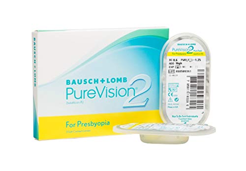 Bausch + Lomb PureVision 2 for Presbyopia Monatslinsen, sehr dünne Gleitsicht-Kontaktlinsen, weich, 3 Stück BC 8.6 mm / DIA 14 / -3.25 Dioptrien / ADD Low