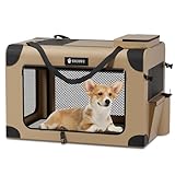 SNUOWU Faltbare Hundebox, 76,2 cm, 3 Türen, tragbare Reise-Hundebox für mittelgroße Hunde, faltbar, weich, für drinnen und draußen, 76,2 cm L x 53,3 cm B x 53,3 cm H, Khaki