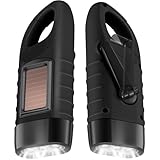 Leelosp 2 Stück Handkurbel-Taschenlampe, solarbetriebene Taschenlampe für Notfälle, solarbetrieben, wiederaufladbar, LED-Taschenlampe für Outdoor-Sport, Wandern, Camping (schwarz)