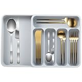 AIOKMBR Silberwarenspeicher -Veranstalter erweiterbarer Besteckschubladen Organizer 6 Fächer Cutlery Tably Organizer Einstellbare Silberhalterschale Wiederverwendbares Utensil -Organizer für Küchensch