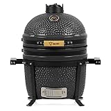 BBQ-Toro Kamado Grill | Holzkohlegrill Shiro Ø 39 cm mit Thermometer, Holzgriffe | Grau | Mini Holzkohlegrill, Ceramic Grill, Keramikgrill, Grill Ei, Grill Rund Holzkohle, Keramik Grill, Kamado BBQ