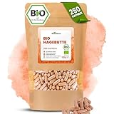 RheinNatur Bio Hagebutten Kapseln 250 Stück - 2000 mg je Tagesdosis - Reine Bio Hagebutten gemahlen in pflanzlicher Kapselhülle, vegan - Reich an Vitaminen, Mineralstoffen & Antioxidantien