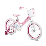 JOYSTAR 18 Zoll Kinderfahrrad für 5 6 7 Jahre alte Mädchen, 18 Zoll Mädchenfahrrad mit Stützrädern und Korb, helles Rosa