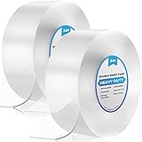 6m Doppelseitiges Klebeband Extra Stark Transparent, 2 Rollen Nano Double Sided Tape, Abnehmbar Spurlos Klebeband Doppelseitig Dünn für Teppich, Foto Wand, Küche, Zuhause, Auto oder Outdoor