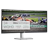 Dell S3422DW 34 Zoll WQHD (3440x1440) 21:9 1800R Curved Monitor, 100Hz, VA, 4ms, AMD Radeon FreeSync, Eingebaute Lautsprecher, DisplayPort, 2x HDMI, 3x USB, 3 Jahre Garantie, Silber