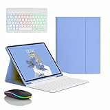 JZCZMCE Tastatur Hülle für iPad Air 6th Gen 11'' (M2) 2024, Eingebauter Stifthalter, Magnetische Abnehmbare Kabellose Beleuchtete Tastatur mit Bluetooth-Maus,Lila