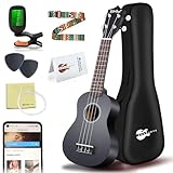 Everjoys Sopran Ukulele Set für Kinder und Erwachsene 21 Zoll Ukulele Starter Kit mit Tasche, Tuner, Songbook, Saiten, Pick, Kleine Hawaii Gitarre Schwarz
