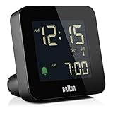 Braun Funkwecker für die Zeitzone Mitteleuropa (MEZ) mit Snooze-Funktion, Negativ-LCD-Display, Schnelleinstellung, ansteigernder Alarmton, Schwarz, Modell BC09B-DCF