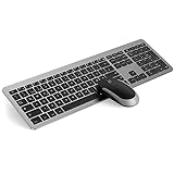 Tastatur Maus Set Kabellos, seenda Ultra-Dünne Wiederaufladbare Funktastatur mit Maus, Ergonomische Keyboard Mouse mit Silikon Staubschutz für PC/Laptop/Smart TV, DE QWERTZ Layout (Schwarz&Grau)