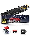4K+2.5K Dashcam Auto Spiegel Dashcam mit Rückfahrkamera 12''Spiegel Dashcam Auto Vorne Hinten Auto Kamera mit GPS und 64G SD-Karte WDR Loop-Aufnahme G-Sensor