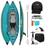 Abahub 320cm Aufblasbares Kajak 1 Person Inflatable Kayak mit Kajak Paddel, Kajaksitz, Fußstütze, Handpumpe und Tasche für Kajakfahren Kanu Schlauchboot 1 Platz 320x89x23cm Blau