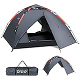 Cflity Camping Zelt, 3 Personen Instant Pop Up Zelt Wasserdicht DREI Schicht Automatische Kuppelzelt, Große 4 Jahreszeiten Zelt, Backpacking Zelt mit Rain-Fly 2 Erweiterbare Veranda für Camping