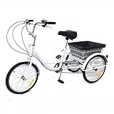 20-Zoll Adult Tricycle 8-Gang Cargo Carriage Senior Bicycle Tragfähigkeit 110KG City Tricycle Outdoor Sports Einkaufswagen mit Einkaufskorb