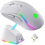 KLIM Blaze Y Wiederaufladbare kabellose Maus - NEU - Gaming Maus mit RGB und Ladestation - Hochpräziser Sensor und langlebiger Akku - Bis zu 6000 DPI - Kabel- und Wireless Mouse für PC - Weiß