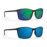 Golf-Sonnenbrille, Epoch 11 Schildkröte, polarisiert, grüner Spiegel, Schwarz mit polarisierten blauen Spiegelgläsern, 2 Paar