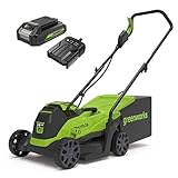 Greenworks 24V Kabelloser Akku Rasenmäher mit bürstenlosem Motor für kleinere Flächen bis zu 140 m², 33 cm Schnittbreite, 30-Liter-Sack PLUS 24V Akku & Ladegerät, 3 Jahre Garantie-GD24LM33K2