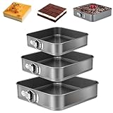 Springform quadratisch 3er Set,Springform rechteckig,Springform Kuchenform Viereckig,Backform Kuchenform mit Auslaufschutz,Springform Antihaft-Käsekuchenform,Antihaftbeschichtet