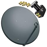 Premium X Satelliten-Komplettanlage 100cm Satellitenschüssel Anthrazit Satellitenantenne Quad LNB F-Stecker, SAT bis 4 Teilnehmer