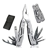 Multitool Geschenke für Männer, Multitool Werkzeug Geschenk Edelstahl Multifunktionswerkzeug Multitool Messer Folding Multiwerkzeug Multifunktionszange mit Aufbewahrungstasche