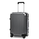 Supercase Hartschale Koffer Trolley Aluminium Rahmen Reisekoffer PC Handgepäck mit 4 Rollen TSA, Check-In Gepäck Rollkoffer Schwarz 54x 38x 23cm