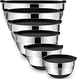 Umiten Rührschüsseln mit luftdichten Deckeln, 6-teiliger Edelstahl-Metallschalen-Chef, Messmarken zerfeste Qualitätsgröße 7, 3,5, 2,5, 2,0,1,5, 1QT, ideal zum Mischen und Servieren (Schwarz)