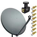 Premium X Satelliten-Komplettanlage 100cm Satellitenschüssel Aluminium Anthrazit Antenne Quad LNB 8X F-Stecker, SAT bis 4 Teilnehmer