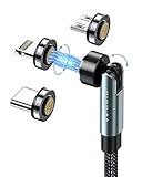 Kuulaa Magnetisches Ladekabel, 3 in 1 Magnetisches Ladekabel, 360°&180°Magnetkabel,3A Schnelllade & Datenübertragungs Ladekabel Magnetisch für Micro USB/Typ C/iProducts/Huawei (1M)
