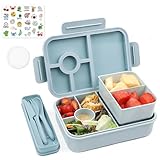 Bugucat Brotdose Kinder mit Fächern 1300ML 3PCS, Lunchbox Kinder Auslaufsicher mit 4 Fächern, Bento Box Lunch Box mit Fächern für Kinder Erwachsene, Frühstücksbox Vesperdose für Jungen&Mädchen Blau